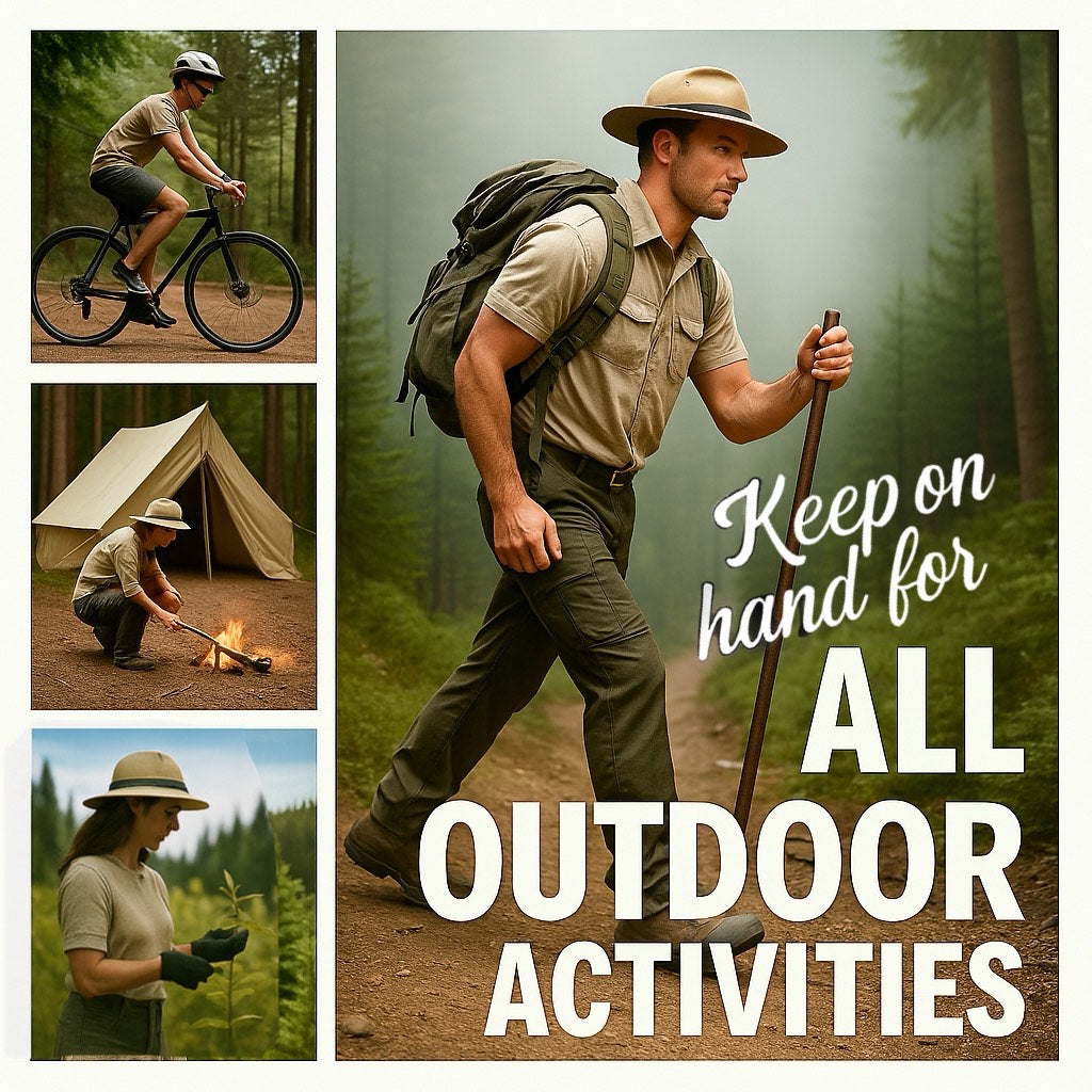 Collage of people engaging in outdoor activities with text 'Keep on hand for all outdoor activities'. this is a soap that helps with poison ivy itch