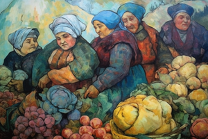 Babushka women making traditional cabbage soap