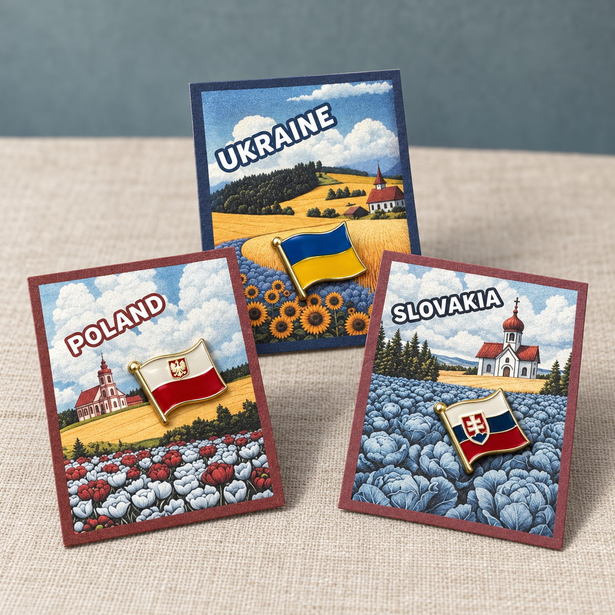 Enamel Flag Pins - Slovakia, Poland, Ukraine