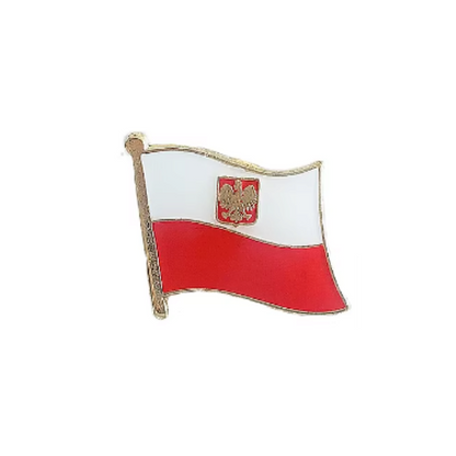 The flag of Poland, Red and White, set onto a small lapel enamel pin, eastern european jewlery