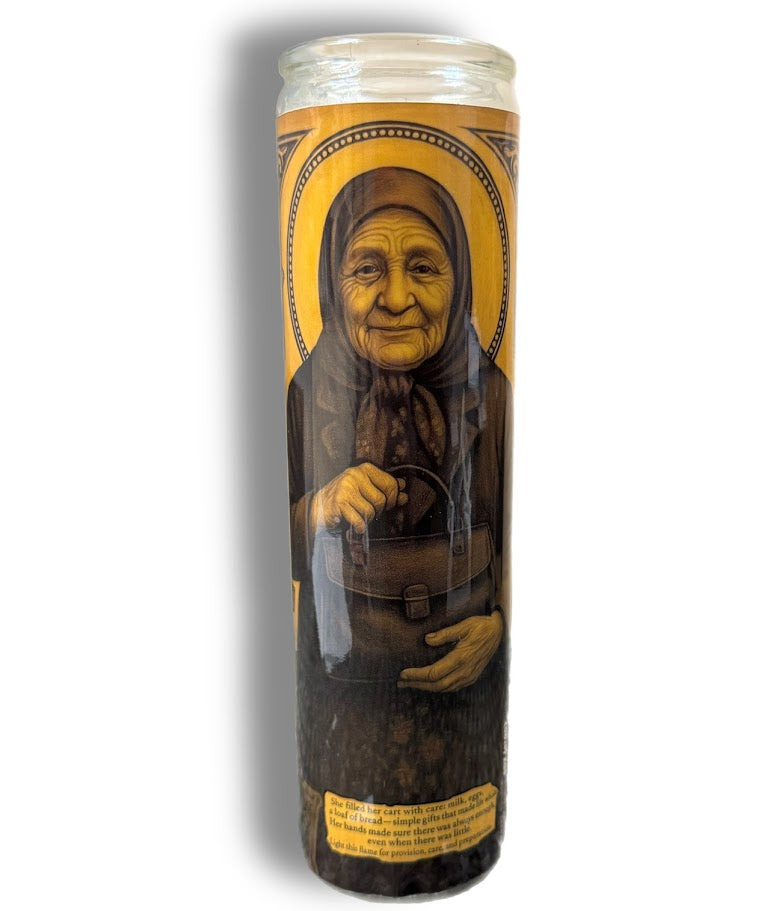 babushka shopping grandmother candle
