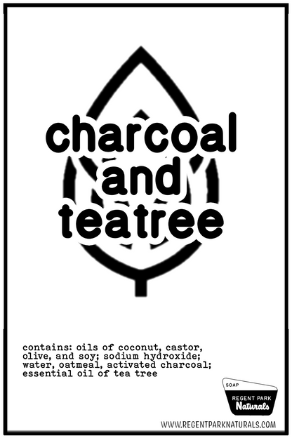 Charcoal soap micro exfoliant with tea tree oil anti fungal soap bar showing all natural ingredients.
